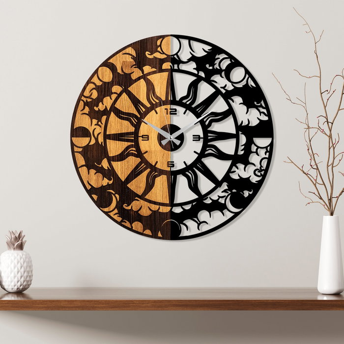 Wallity Reloj de Pared Decorativo de Madera Nogal y Negro 56 cm